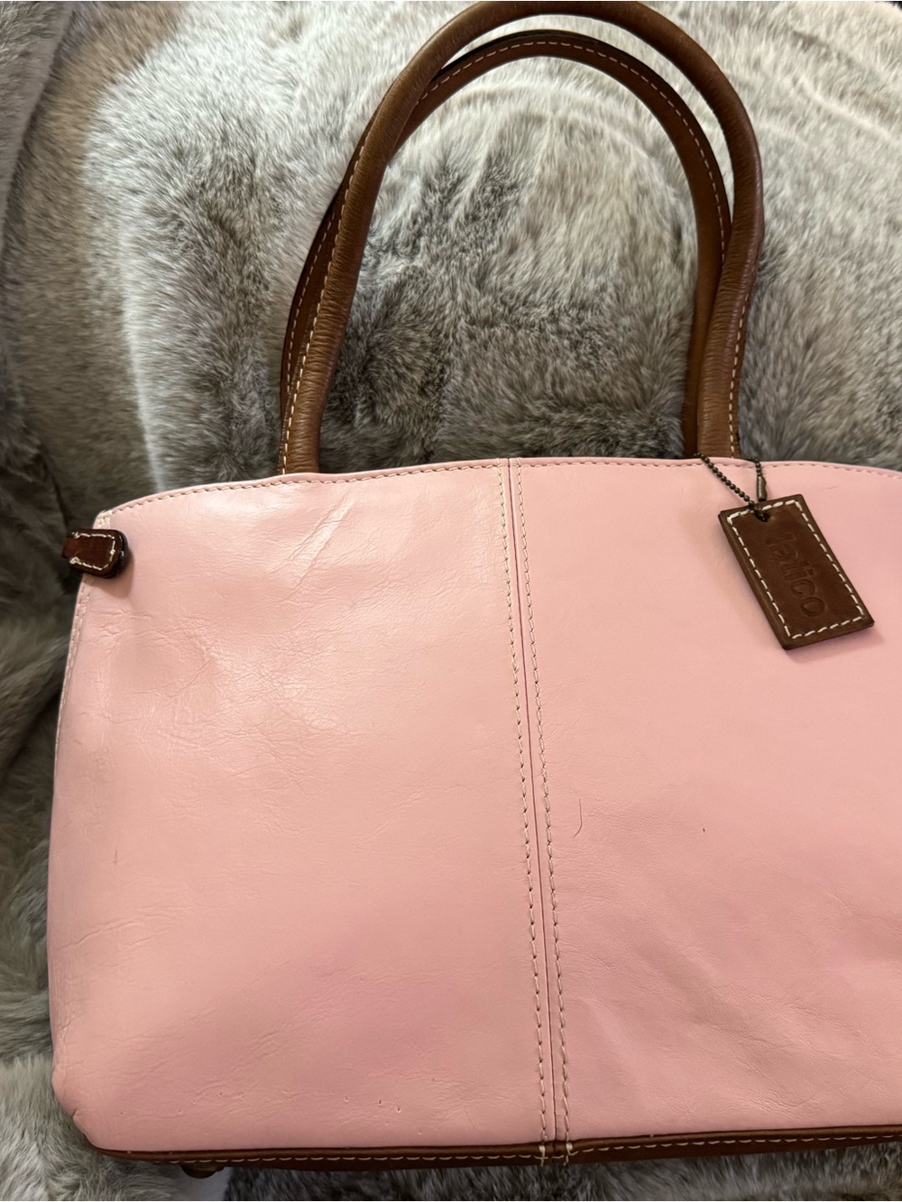 Latico Clarion Side Zipper Satchel Pink Brown Leather Organizer Bag EUC